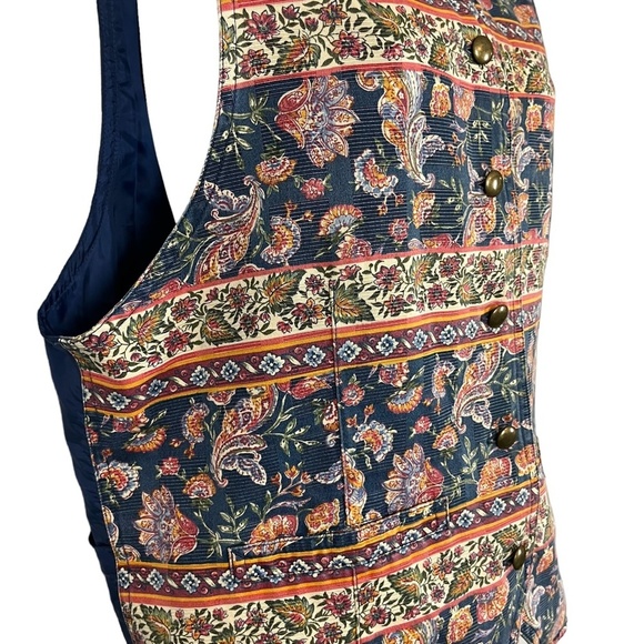 Liz Wear Claiborne Vintage Floral Paisley Blue Vest 100% Cotton Button Down sz L - Picture 6 of 16